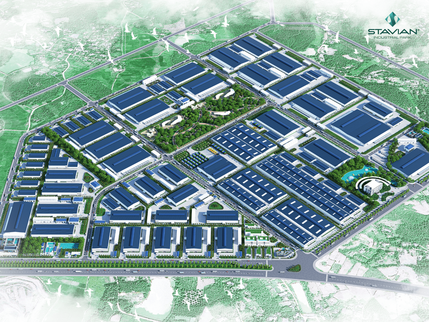 Stavian IP kiến tạo hệ sinh thái khu công nghiệp xanh, thông minh và bền vững 6 Phoi canh chung KCN Amane Stavian IP kiến tạo hệ sinh thái khu công nghiệp xanh, thông minh và bền vững